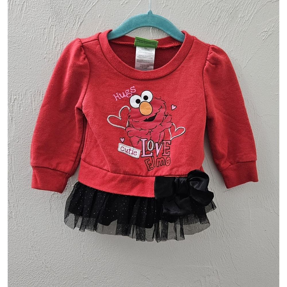 Elmo Girls Sesame Street Red Sweatshirt Size 18 Months 2015‎ Long Sleeve Tulle